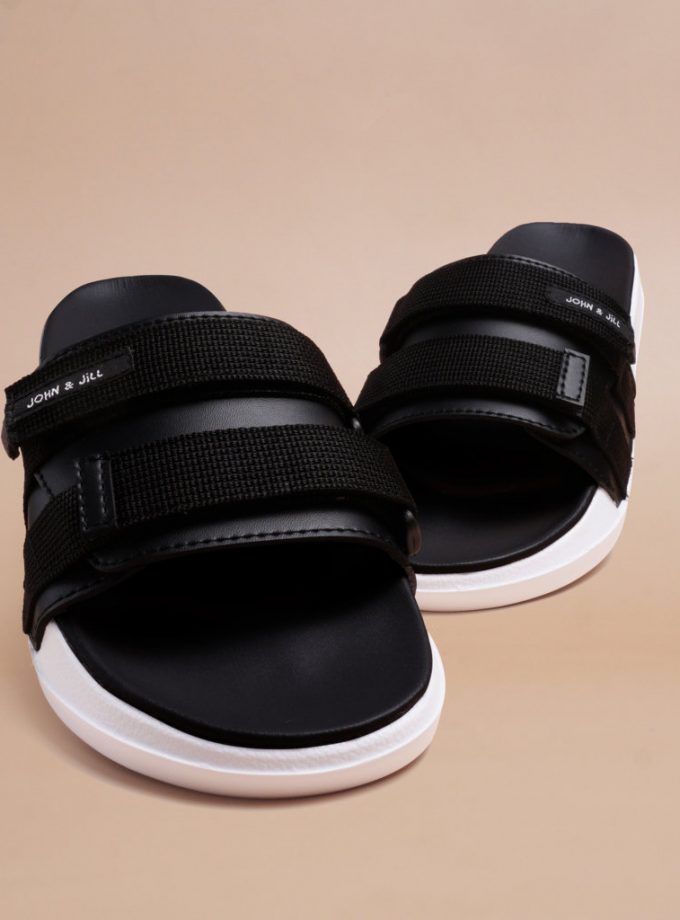 John&Jill Velcro Bold Sandal Black-White