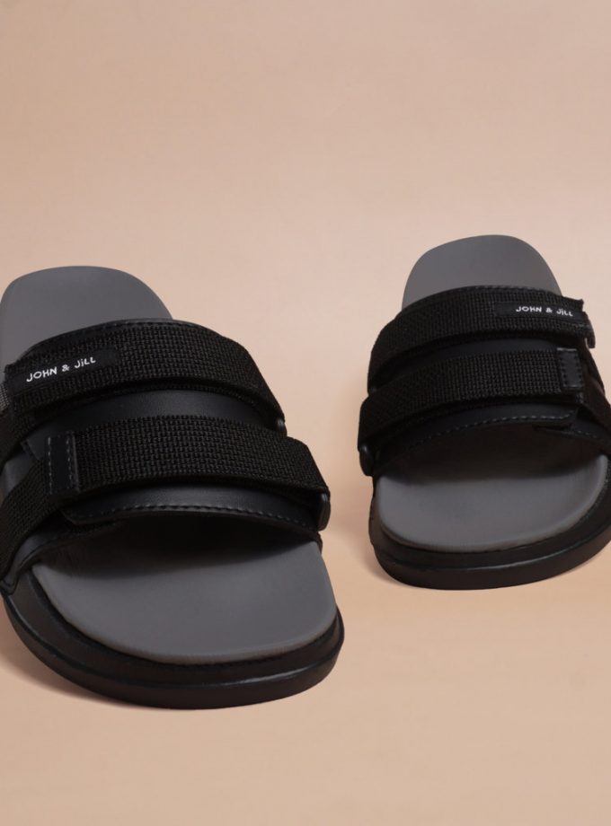 John&Jill Velcro Bold Sandal Grey-Black