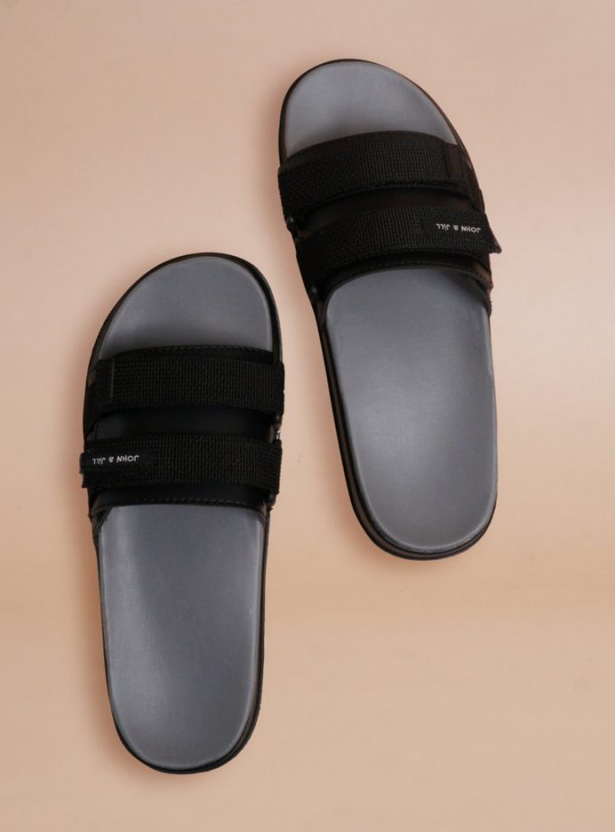 John&Jill Velcro Bold Sandal Grey-Black