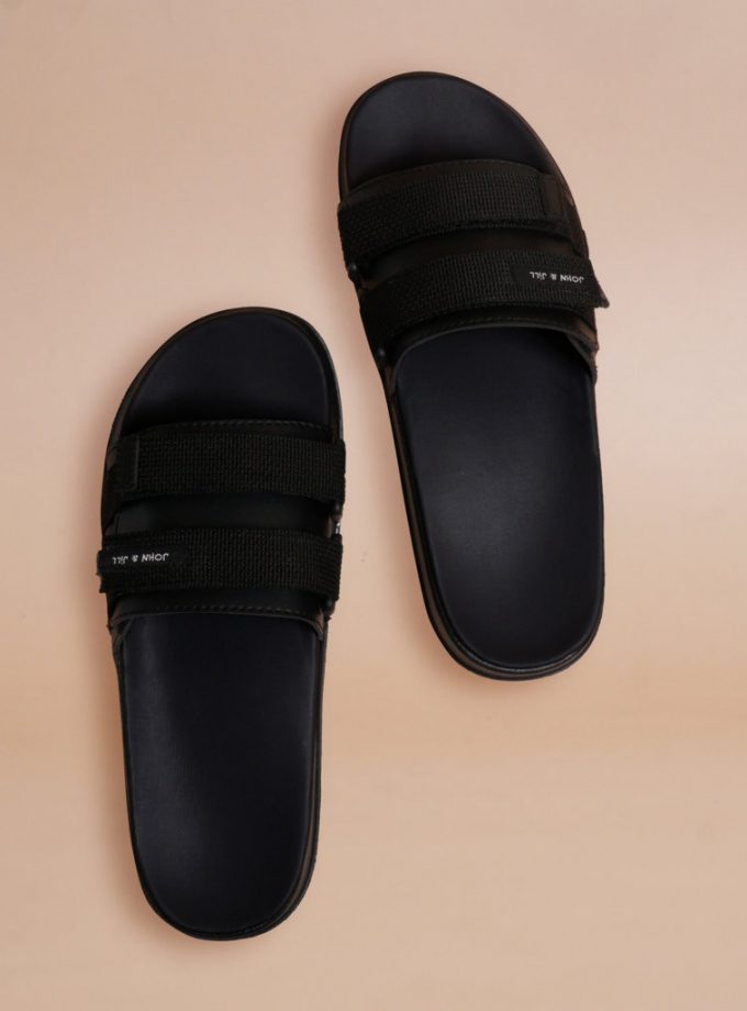 John&Jill Velcro Bold Sandal Black-Black