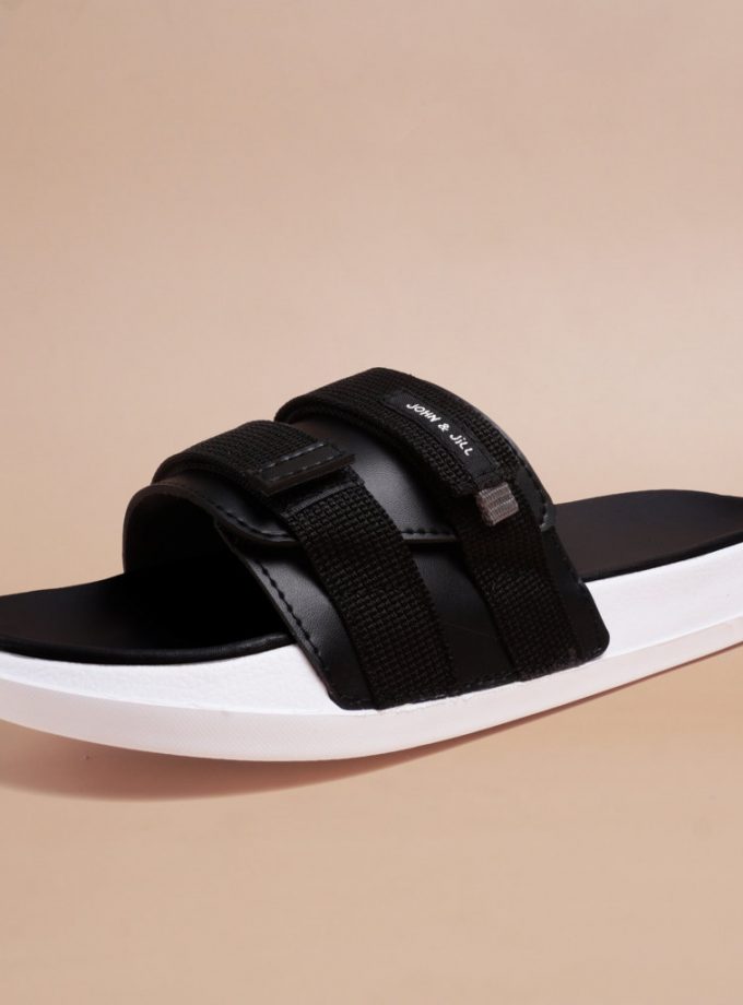 John&Jill Velcro Bold Sandal Black-White