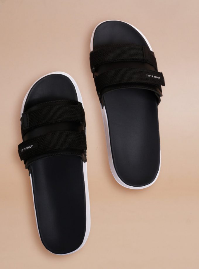 John&Jill Velcro Bold Sandal Black-White